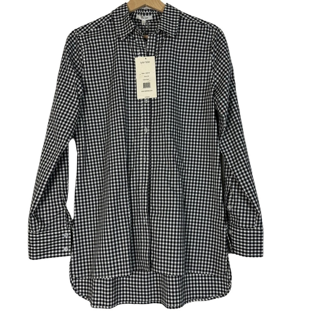 NWT Tyler Boe White Black Check Tunic Button-up Shirt High-Low Hem